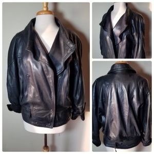 Efrem Vintage Leather Black Motorcycle Jacket Coat